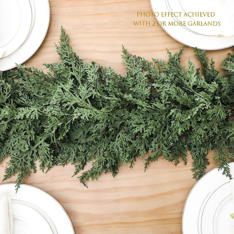 6 FT Artificial Cedar Garlands Real Touch Winter Cedar Garland Green Artificial Greenery Pine Garland for Table Mantle Wall Indoor Outdoor Christmas Decorations 180Cm Long Lightweight Durable - Ornaments