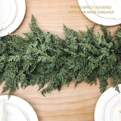 6 FT Artificial Cedar Garlands Real Touch Winter Cedar Garland Green Artificial Greenery Pine Garland for Table Mantle Wall Indoor Outdoor Christmas Decorations 180Cm Long Lightweight Durable - Ornaments