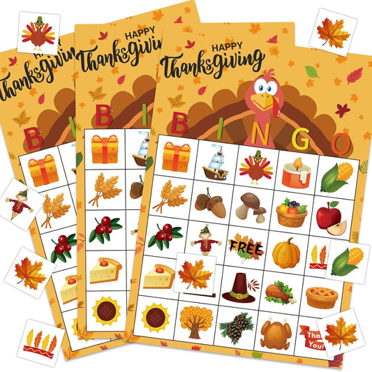Thanksgiving Games Thanksgiving Bingo Game for Kids 24 Players Bingo Cards for Family Toddlers Activities Kids Classroom Party