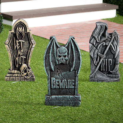 5 Pack 17 Inch Halloween Outdoor Tombstone Decorations, Halloween Foam Cemetery Headstones for Yard Lawn Outdoor Decorations