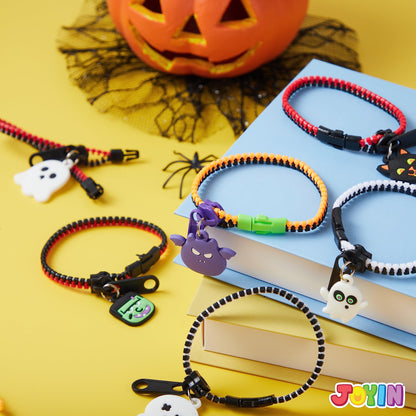 60 Pcs Halloween Zipper Bracelets Toys,Halloween Zipper Wristbands Toys Bulk for Party Favors,Halloween Goody Bag Fillers,Halloween Stretchy Toys for Classroom Prizes