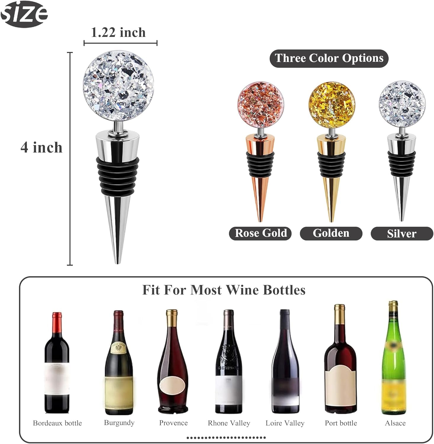 Wine Bottle Stoppers,Stainless Steel Wine Stoppers for Gifts, Bar, Holiday Party, Wedding(3-Bling)