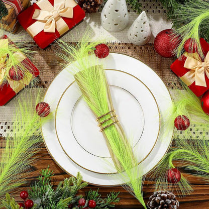 Christmas Tree Topper Set Simulation Plants Xmas Tree Branch Christmas Ornament Green Furry Faux Pampas Grass Bendable Picks Curly Artificial Stems with Berry Red Ball for Christmas Tree Decorations Wreath Vase Filler, Holiday Home Festival Craft Supplies