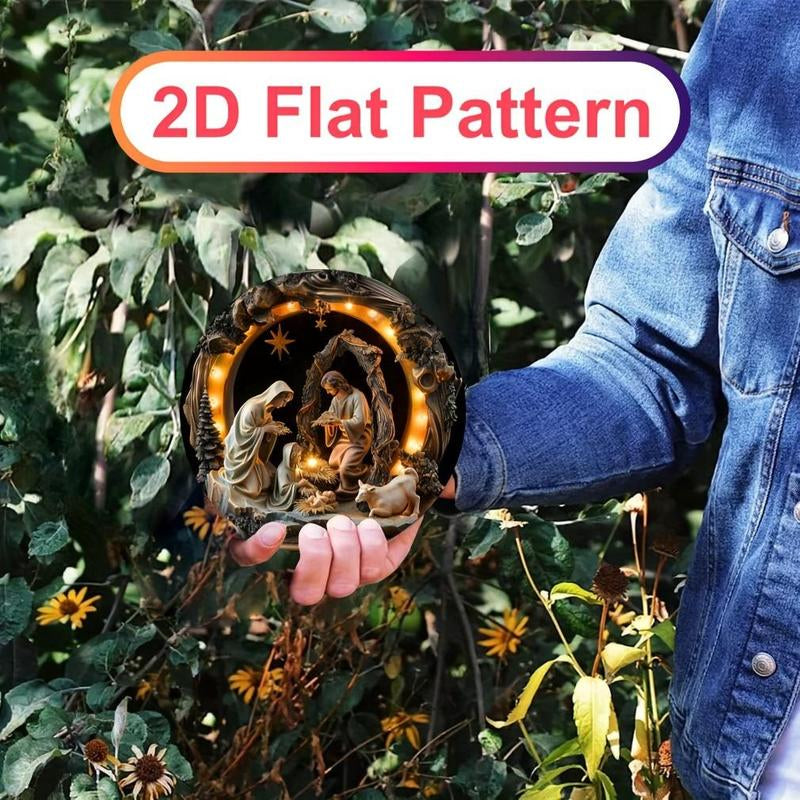 Nativity Scene Hanging Ornament, 1 Count 2D Religious Statue Hanging Decoration, Holiday Celebration Decoration, Home & Outdoor Welcome Sign, Personalized Gift