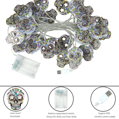 Halloween String Lights, 15Ft 30 LED Skull Halloween Lights Halloween Decorations Indoor Outdoor