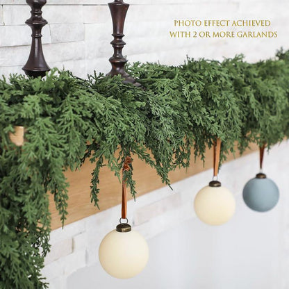 6 FT Artificial Cedar Garlands Real Touch Winter Cedar Garland Green Artificial Greenery Pine Garland for Table Mantle Wall Indoor Outdoor Christmas Decorations 180Cm Long Lightweight Durable - Ornaments