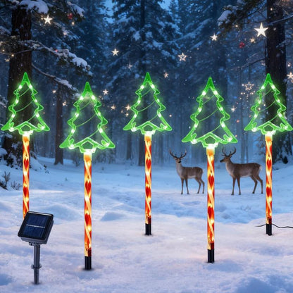 Illuminate Your Holidays with Our Solar-Powered 5-In-1 Christmas Tree-Shaped Lawn Lights – Perfect for Outdoor Gardens, Patios, and Porches!