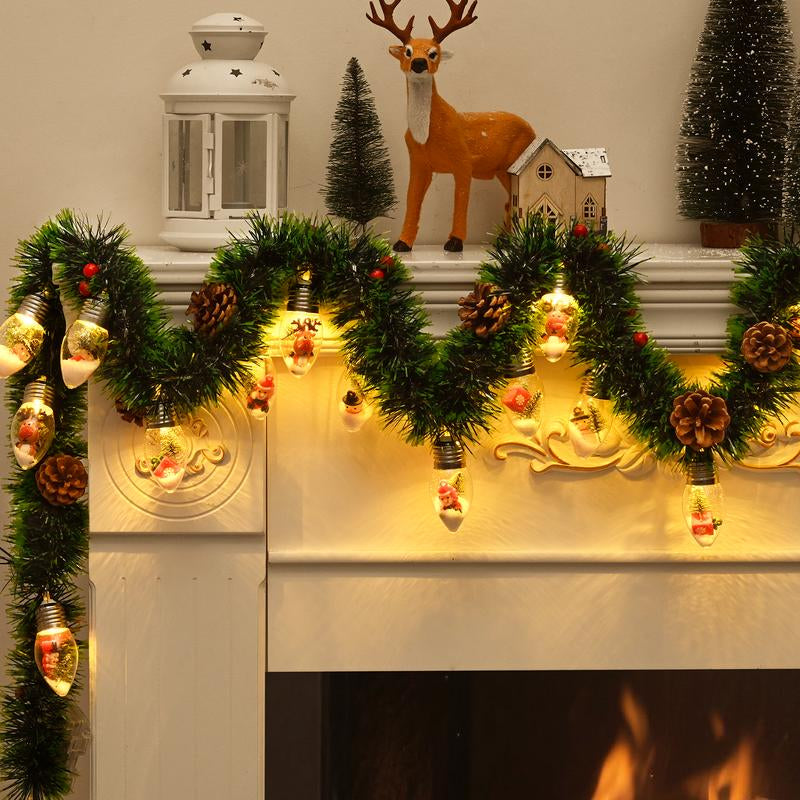 Christmas Garland with Lights, 7 FT Battery Operated Powerd 12 LED Bulb Lights Pine Cones Red Berry Decorations Lighted with Remote Timer, Xmas Lit Prelit Indoor Outdoor Window Home Mantle Fireplace Office Table Tree Decor Decorating Ornaments