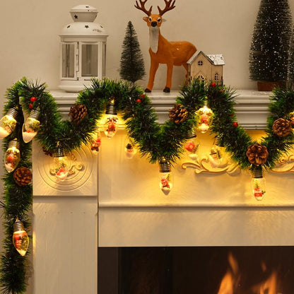 Christmas Garland with Lights, 7 FT Battery Operated Powerd 12 LED Bulb Lights Pine Cones Red Berry Decorations Lighted with Remote Timer, Xmas Lit Prelit Indoor Outdoor Window Home Mantle Fireplace Office Table Tree Decor Decorating Ornaments