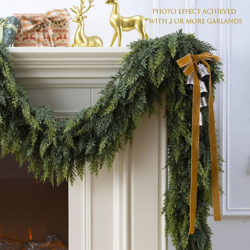 6 FT Artificial Cedar Garlands Real Touch Winter Cedar Garland Green Artificial Greenery Pine Garland for Table Mantle Wall Indoor Outdoor Christmas Decorations 180Cm Long Lightweight Durable - Ornaments