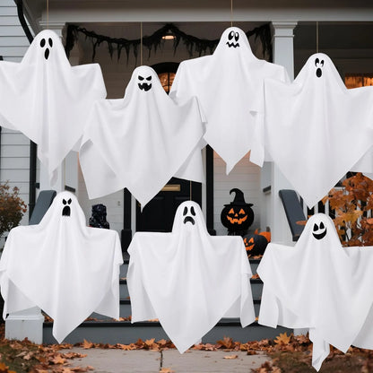 7 Pcs Hanging Ghost Halloween Decorations Outdoor,19.6" Cute Flying White Ghosts Outdoor Hanging Halloween Decorations Yard Decorations