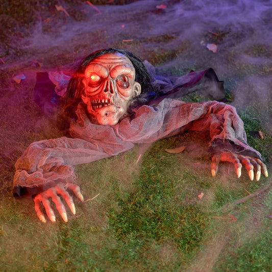 Halloween Groundbreaker Animated Halloween Decorations Zombie with Decayed Face and Movable Arms,Outdoor Scary Halloween Yard Decorations,Haunted House Decorations