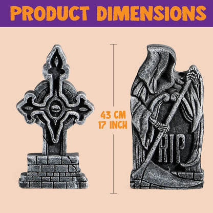 5 Pack 17 Inch Halloween Outdoor Tombstone Decorations, Halloween Foam Cemetery Headstones for Yard Lawn Outdoor Decorations