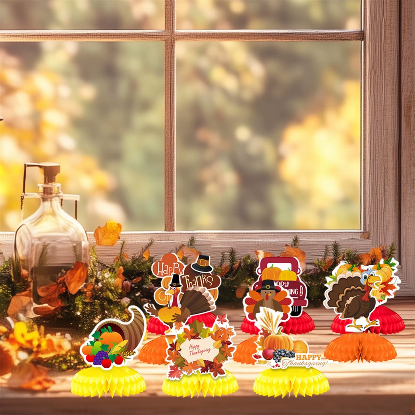 Thanksgiving Harvest Centerpiece Set of 10 Autumn Turkey Pumpkin Table Decorations for Home and Office Thanksgiving Décor