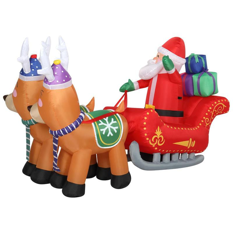 6Ft 8Pcs LED Lights 24W Double Deer Cart Santa Model Garden Elk Decoration