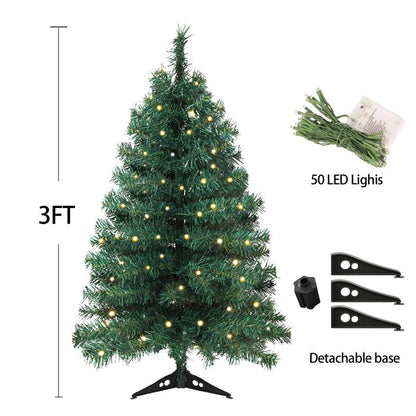 Okicoler 3 Ft Pre-Lit Christmas Tree, Artificial Christmas Trees with Lighting, Xmas Trees with 25 Led Lights, 100 Branch Christmas Decoration for Home, Office, Easy Assembly