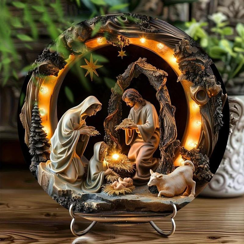 Nativity Scene Hanging Ornament, 1 Count 2D Religious Statue Hanging Decoration, Holiday Celebration Decoration, Home & Outdoor Welcome Sign, Personalized Gift