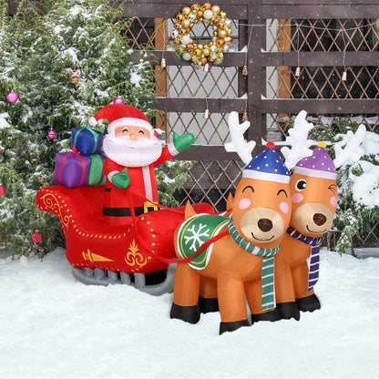 6Ft 8Pcs LED Lights 24W Double Deer Cart Santa Model Garden Elk Decoration