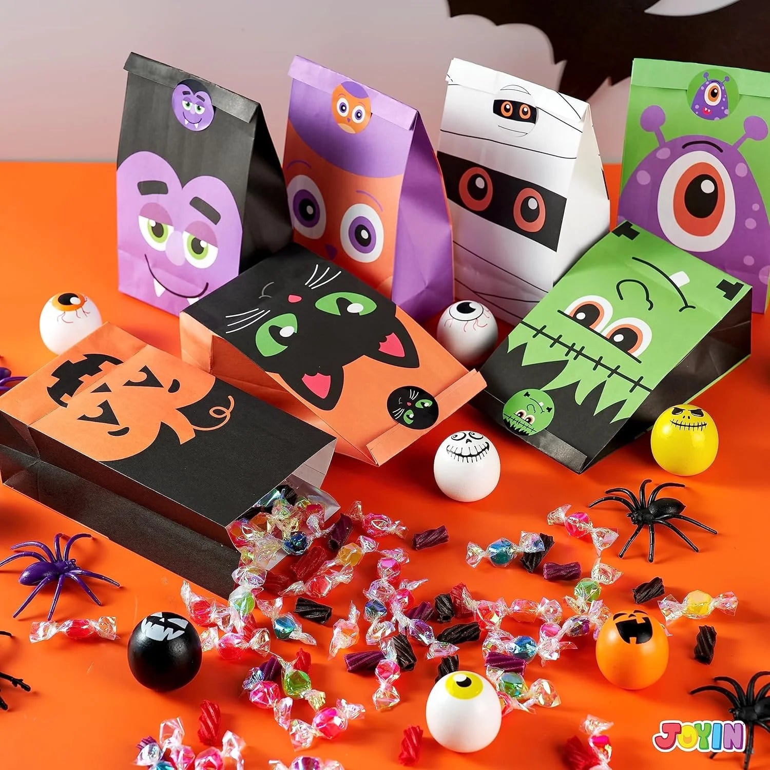 60 PCS Halloween Treat Bags with Stickers, Halloween Trick or Treat Bags for Kids Halloween Party Favors Exchange, Goodie and Candy Bags for Holiday Party Supplies