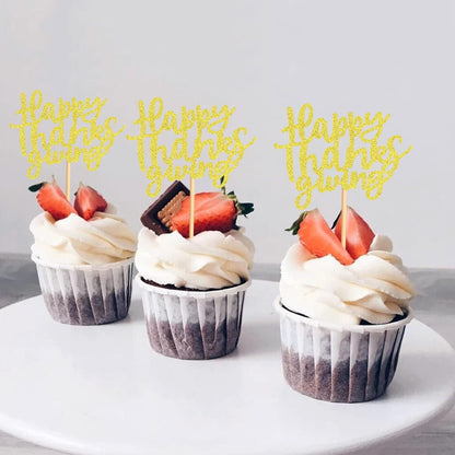24 Pack Happy Thanksgiving Cupcake Toppers Fall Cupcake Toppers Thanksgiving Cake Decorations Thankful Dinner Supplies