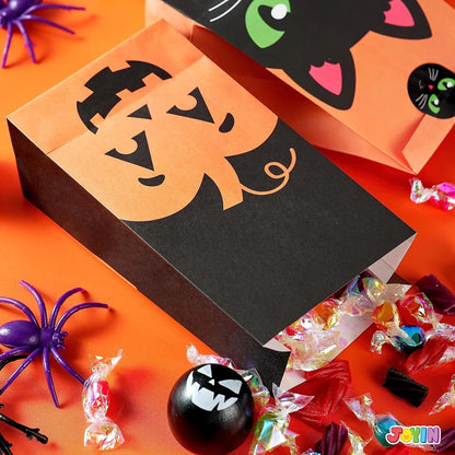 60 PCS Halloween Treat Bags with Stickers, Halloween Trick or Treat Bags for Kids Halloween Party Favors Exchange, Goodie and Candy Bags for Holiday Party Supplies