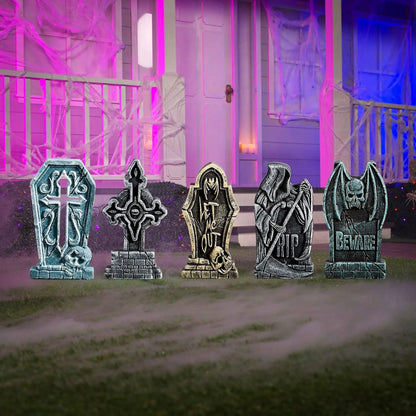 5 Pack 17 Inch Halloween Outdoor Tombstone Decorations, Halloween Foam Cemetery Headstones for Yard Lawn Outdoor Decorations