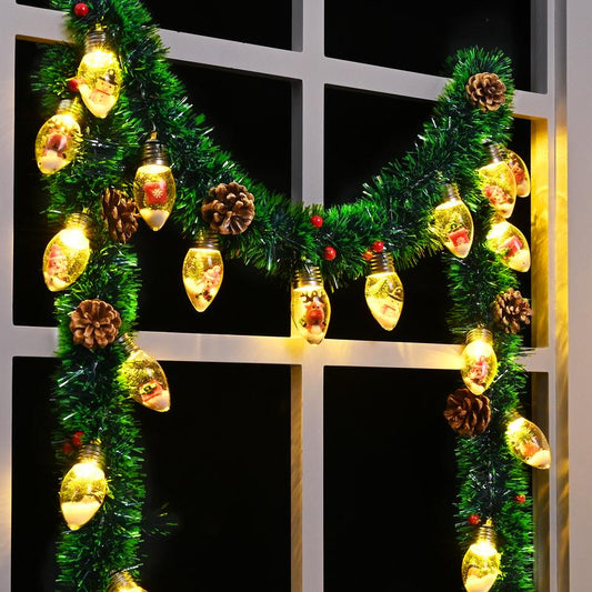 Christmas Garland with Lights, 7 FT Battery Operated Powerd 12 LED Bulb Lights Pine Cones Red Berry Decorations Lighted with Remote Timer, Xmas Lit Prelit Indoor Outdoor Window Home Mantle Fireplace Office Table Tree Decor Decorating Ornaments