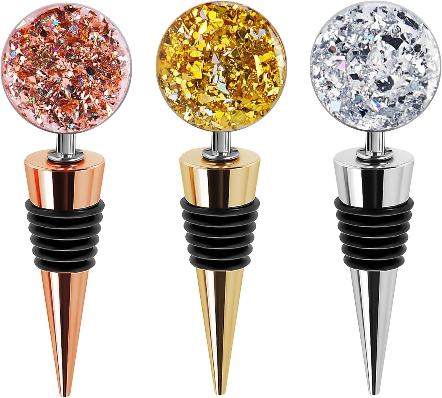 Wine Bottle Stoppers,Stainless Steel Wine Stoppers for Gifts, Bar, Holiday Party, Wedding(3-Bling)