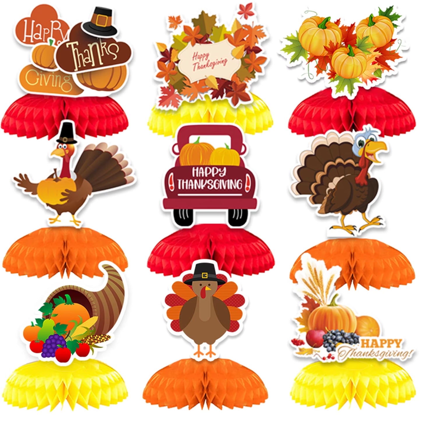 Thanksgiving Harvest Centerpiece Set of 10 Autumn Turkey Pumpkin Table Decorations for Home and Office Thanksgiving Décor