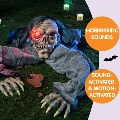 Halloween Groundbreaker Animated Halloween Decorations Zombie with Decayed Face and Movable Arms,Outdoor Scary Halloween Yard Decorations,Haunted House Decorations