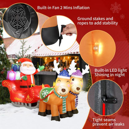 6Ft 8Pcs LED Lights 24W Double Deer Cart Santa Model Garden Elk Decoration