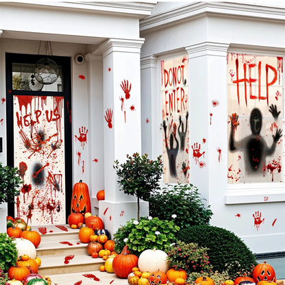 Halloween Window Clings for Spooky Halloween Window Decorations, Horror Window Stickers with Blood Handprint