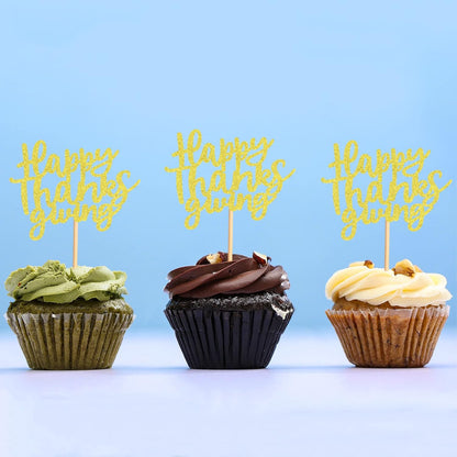 24 Pack Happy Thanksgiving Cupcake Toppers Fall Cupcake Toppers Thanksgiving Cake Decorations Thankful Dinner Supplies