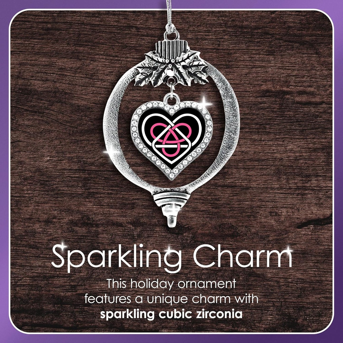 Dazzling Basketball Silver Christmas Ornament - Heart Charm with Cubic Zirconia - Perfect Holiday Decoration