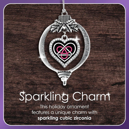 Dazzling Basketball Silver Christmas Ornament - Heart Charm with Cubic Zirconia - Perfect Holiday Decoration