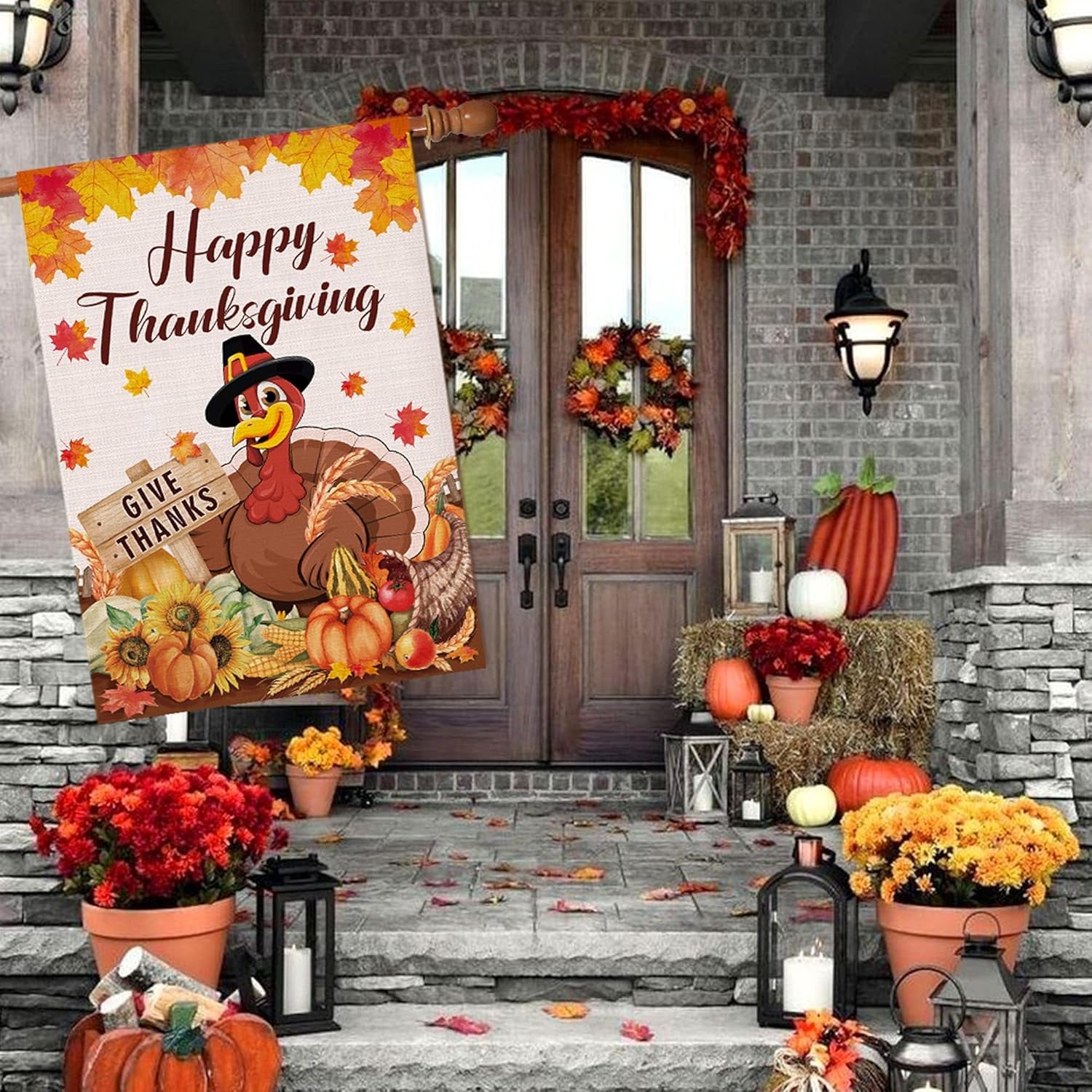 Thanksgiving Flag 28X40 Double Sided, Happy Thanksgiving Flag,