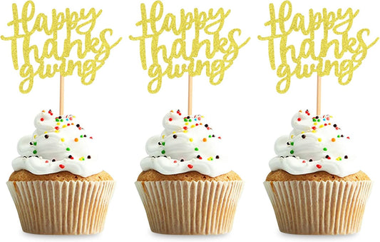 24 Pack Happy Thanksgiving Cupcake Toppers Fall Cupcake Toppers Thanksgiving Cake Decorations Thankful Dinner Supplies